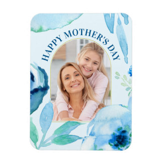 Modern Happy Mothers Day Blue Turquoise Watercolor Magnet