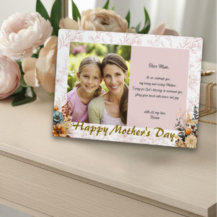 Modern Happy Mothers Day Pink Floral Plaque