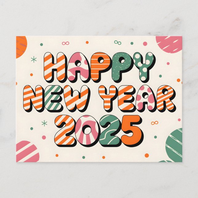 Modern Happy New Year 2025 typography design Holiday Postcard (Front)
