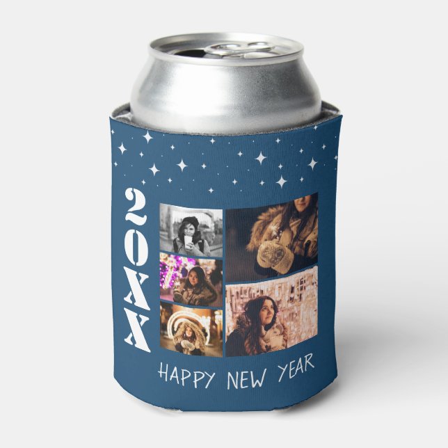 Modern Happy New Year 2026 5 Photo Collage Can Cooler (Can Front)