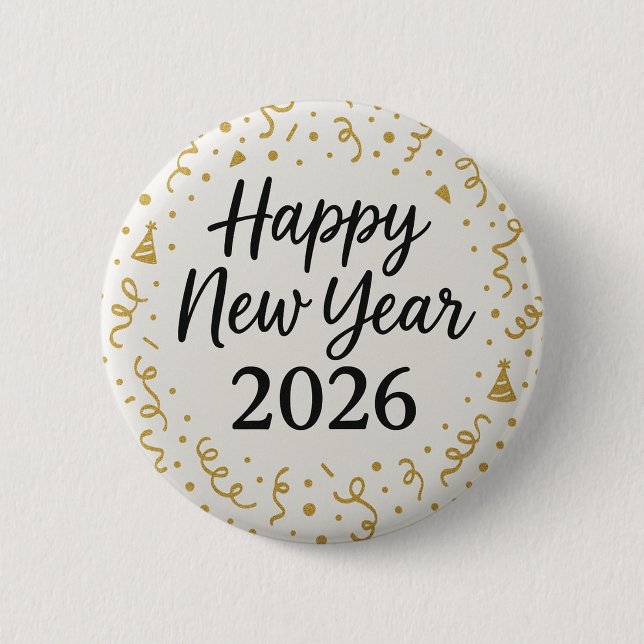 Modern Happy New year 2026 Gold Confetti  2 Inch Round Button (Front)