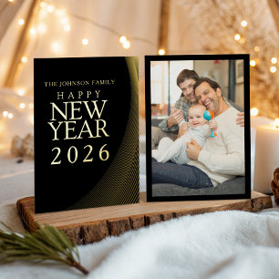 Modern Happy New Year 2026 Gold Photo  Foil Holiday Card