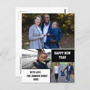 Modern Happy New Year 3 Photo Collage Postcard