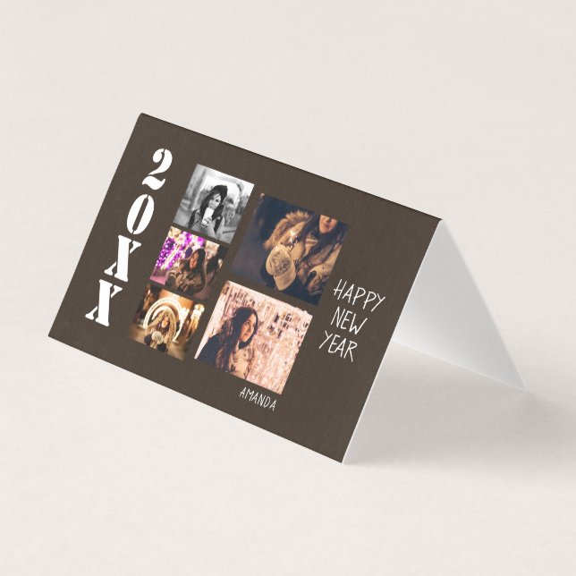 Modern Happy New Year 5 Photo Collage Card (Front)