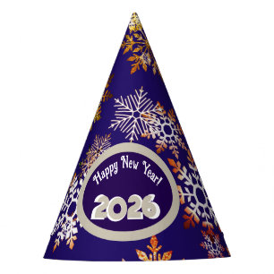 Modern happy new year, colourful snowflakes crysta party hat