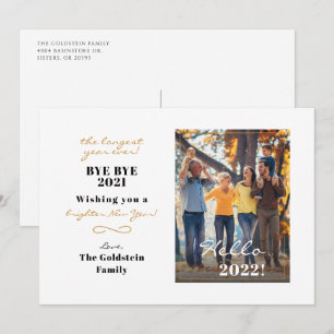 Modern Happy New Year Hand Lettered Family Photo Holiday Card