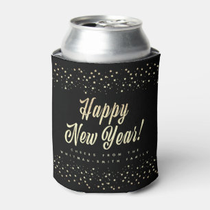 Modern   Happy New Year   Name   Stars   Black Can Cooler