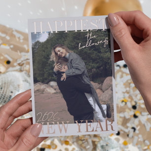 Modern Happy New Year Simple One Photo Foil Holiday Card