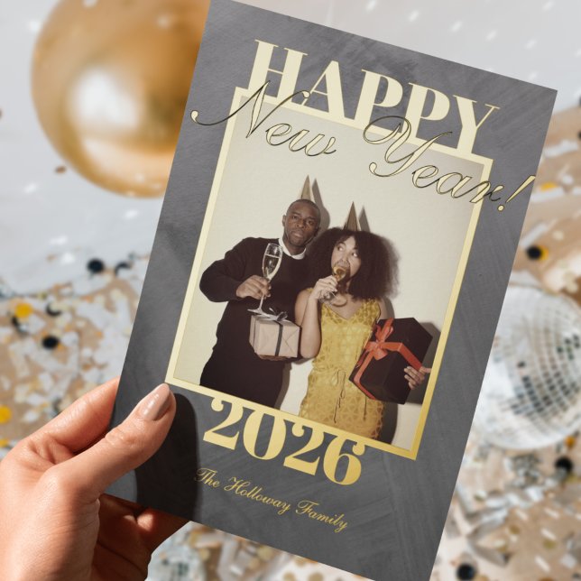 Modern Happy New Year Simple One Photo Foil Holiday Card (Send greetings ahead of the new year with this Modern Happy New Year Simple One Photo Foil Card!)