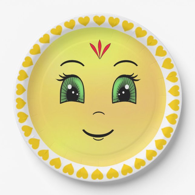 Modern Happy Sun Face Paper Plate (Front)