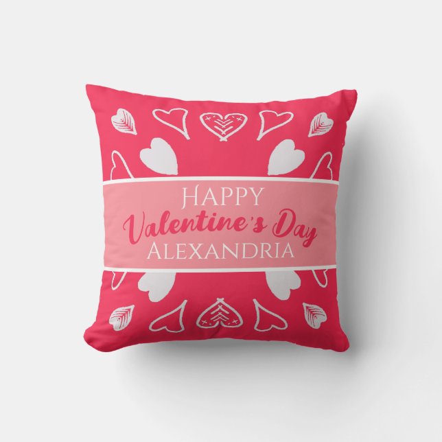 Modern Happy Valentine’s Day Personalized Throw Pillow (Front)