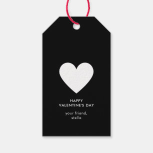 Modern Happy Valentine's Black White Heart Stripe Gift Tags