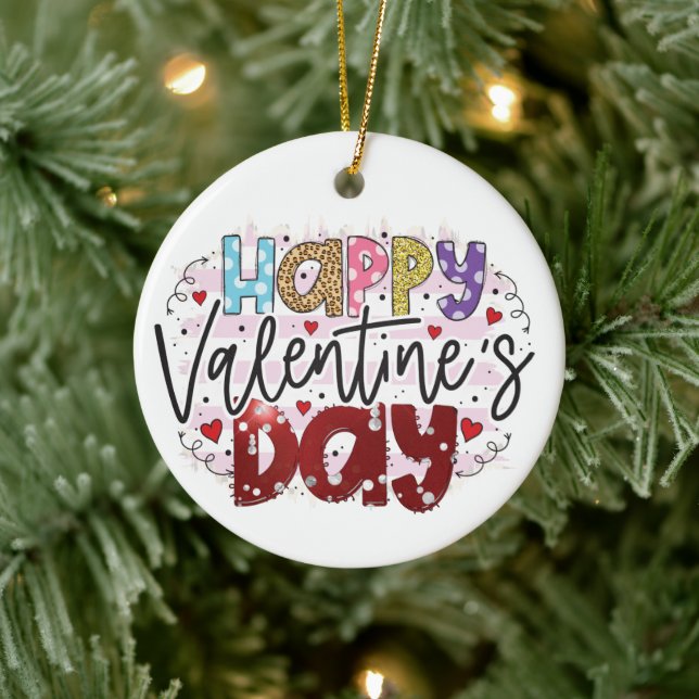 Modern Happy Valentine's Day Ceramic Ornament (Tree)
