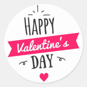 Modern HAPPY VALENTINE's DAY Pink White Heart Classic Round Sticker
