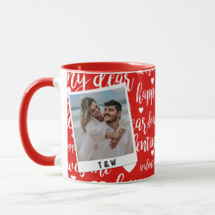 Modern Happy Valentines Day Script Couple Photo  Mug