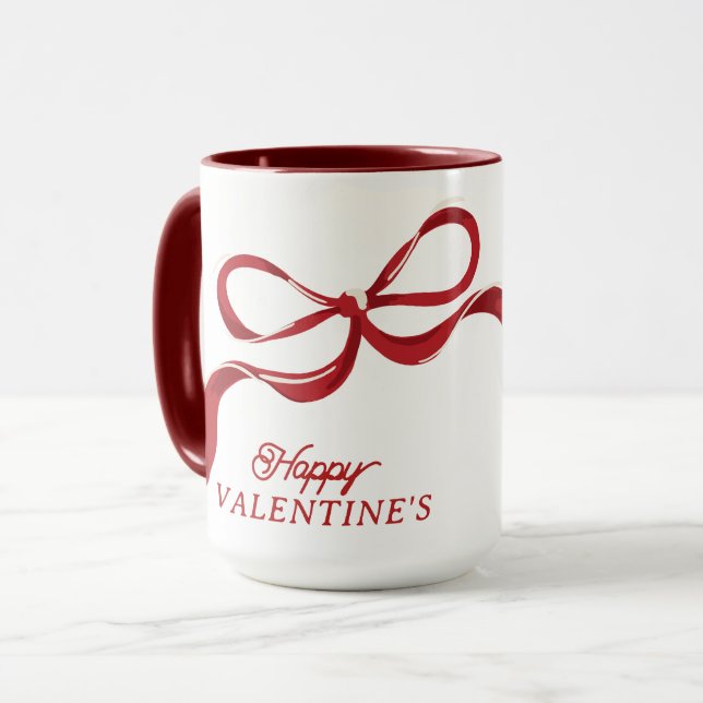 Modern Happy Valentine's Retro Red Bows Gift Mug (Front Left)