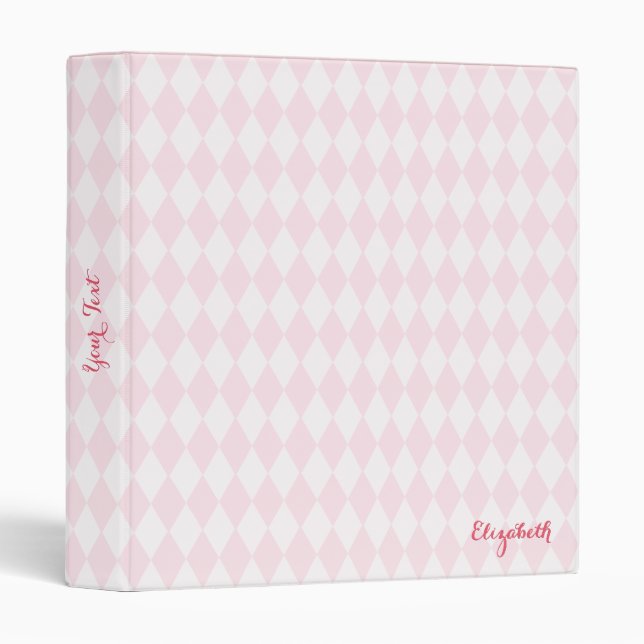 Modern Harlequin Pattern Pink Elegant Monogrammed Binder (Front/Spine)