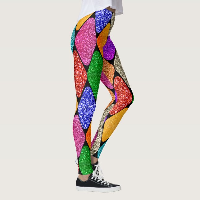 Modern Harlequin Pattern Sparkly Mardi Gras  Leggings (Right)