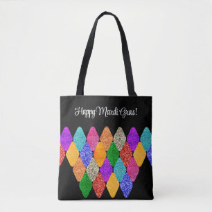 Modern Harlequin Pattern Sparkly Mardi Gras  Tote Bag