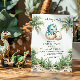 Modern Hatching Soon Watercolor Dino Shower Card