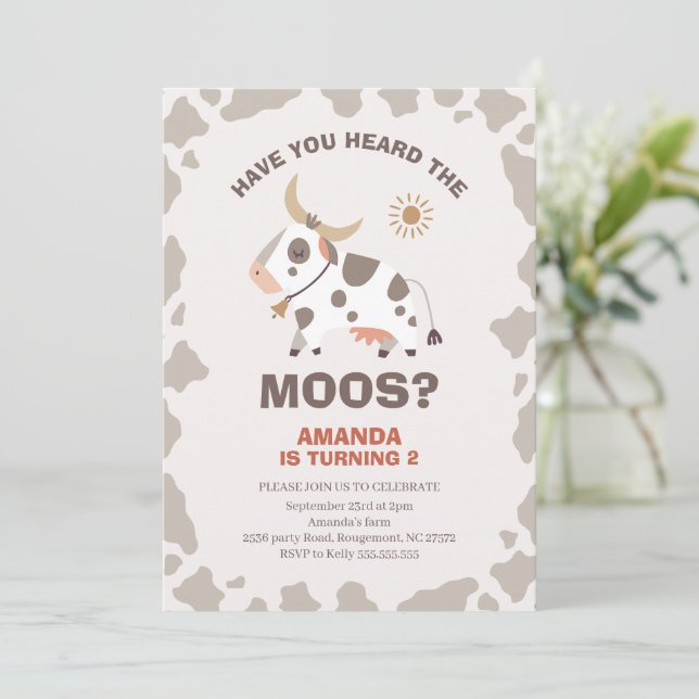 Modern Have You Heard The Moos Birthday Invitation (Standing Front)