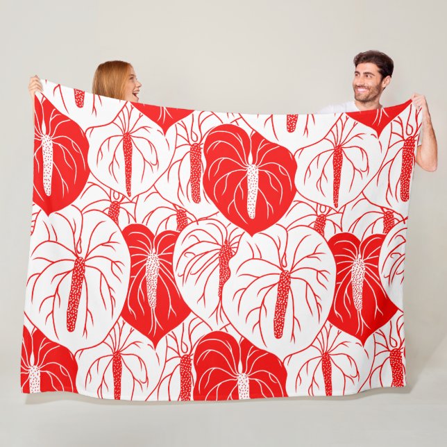 Modern Hawaiian Anthurium print pattern Fleece Blanket (In Situ)
