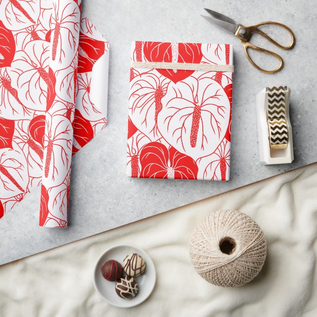 Modern Hawaiian Anthurium print pattern Wrapping Paper (Crafts)