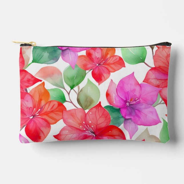 Modern hawaiian print bougainvillea pattern accessory pouch (Front)