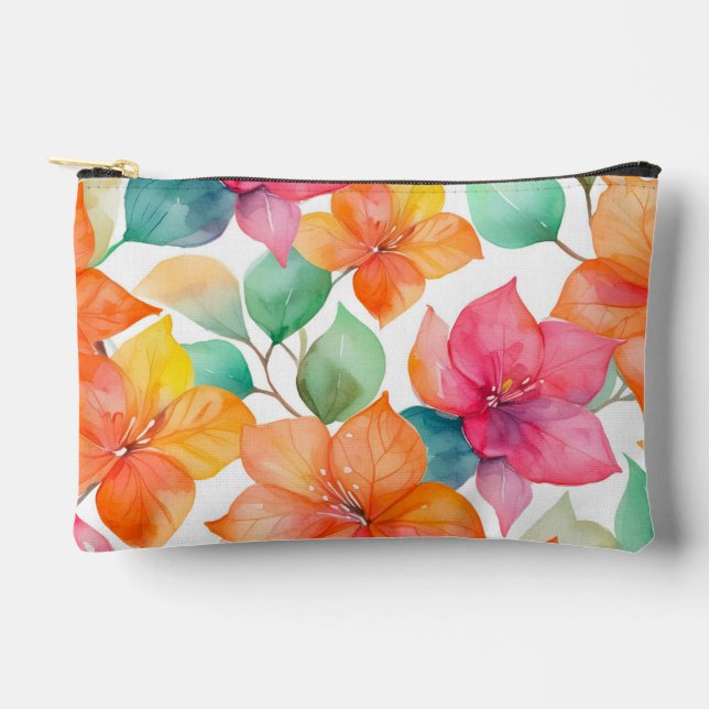 Modern hawaiian print bougainvillea pattern accessory pouch (Front)