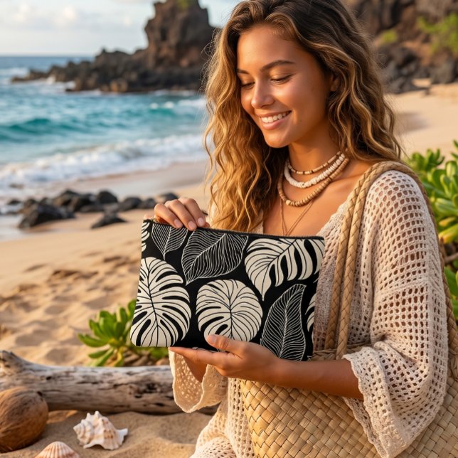 Modern hawaiian print leaves pattern accessory pouch (island vibes)