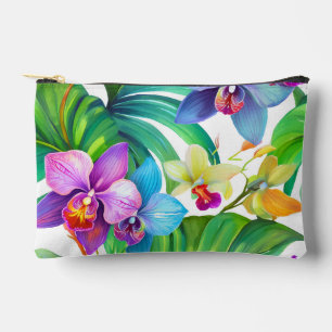 Modern hawaiian print orchid pattern accessory pouch