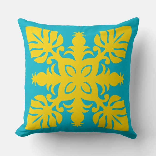 MODERN HAWAIIAN QUILT PILLOW- pineapple Throw Pillow (Front)