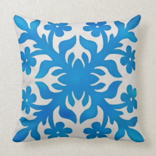 MODERN HAWAIIAN QUILT PILLOW- plumeria vintage Throw Pillow