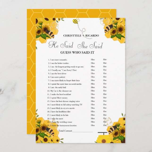 Modern He dit qu'elle a dit carte de jeu de douche (Devant / Derrière)