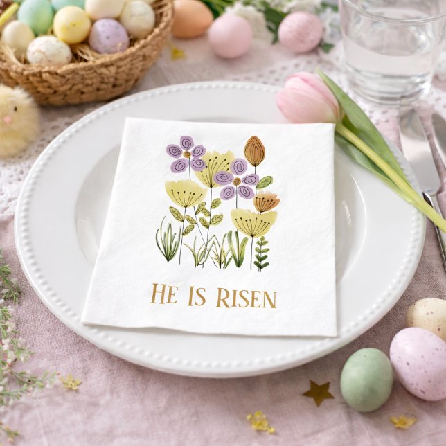 Modern He Is Risen Easter Floral Napkin (Creator Uploaded)