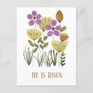 Modern He Is Risen Easter Floral Postcard
