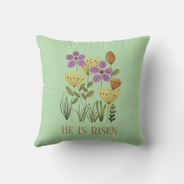 Modern He Is Risen Easter Floral Throw Pillow (Back)