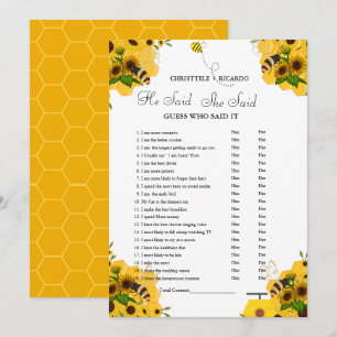 Modern He said she said Bridal shower game card