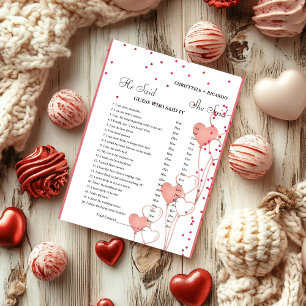 Modern He said she said Bridal shower game card