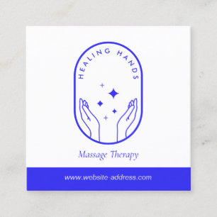 Modern Healing Hands Massage, Wellness Blue Logo Square Business Card