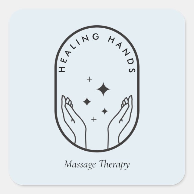 Modern Healing Hands Massage, Wellness Logo Blue Square Sticker (Front)