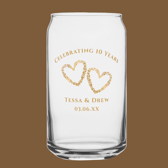 Modern Heart 10th Wedding Anniversary Personalized (Personalize this keepsake glass can with original botanical hearts.  10 year anniversary gift.)
