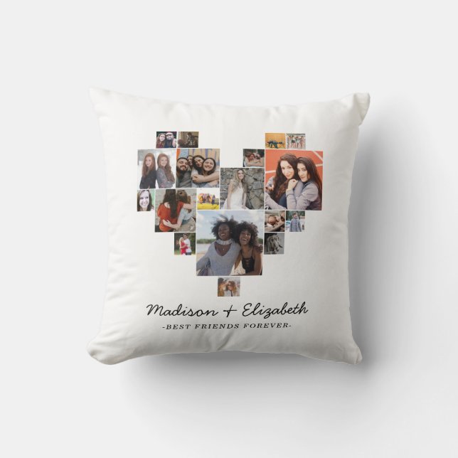 Modern Heart 18 Photo Collage Best Friends Forever Throw Pillow (Front)