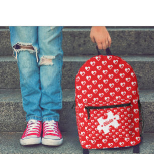 Modern Heart And Puzzle Pieces   Valentine Day Red Printed Backpack