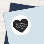 Modern Heart Background Personal Home Address Classic Round Sticker<br><div class="desc">Minimalist Modern Heart Return Address sticker featuring name and address over a heart background. Now you never have to write your address again when you send out letters. Great for mailing out letters and wedding invitations. Personalize it by replacing the placeholder text with name and address. For more options such...</div>