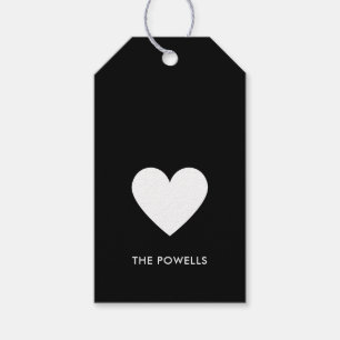 Modern Heart Black Preppy Stripes Personalized Gift Tags