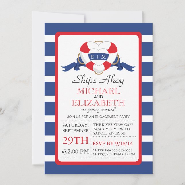 Modern Heart Buoy Engagement Party Announcement (Front)