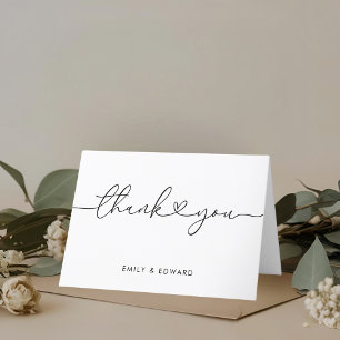Modern Heart Calligraphy Folded Wedding Thank You Card