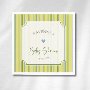 Modern Heart Citrus Blue Striped Baby Shower Napkin
