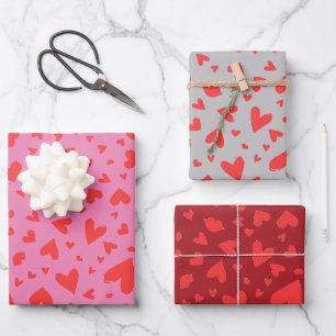 Modern Heart Confetti Valentines Trio Wrapping Paper Sheet